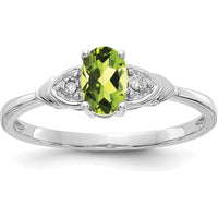 14K White Gold Peridot and Diamond Ring with 0.45 Carat Oval Peridot and 0.01 Carat Total Diamond Weight by Oro Pregiato