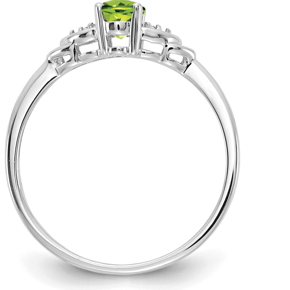 14K White Gold Peridot and Diamond Ring with 0.45 Carat Oval Peridot and 0.01 Carat Total Diamond Weight by Oro Pregiato