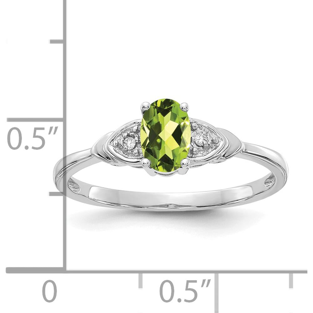 14K White Gold Peridot and Diamond Ring with 0.45 Carat Oval Peridot and 0.01 Carat Total Diamond Weight by Oro Pregiato