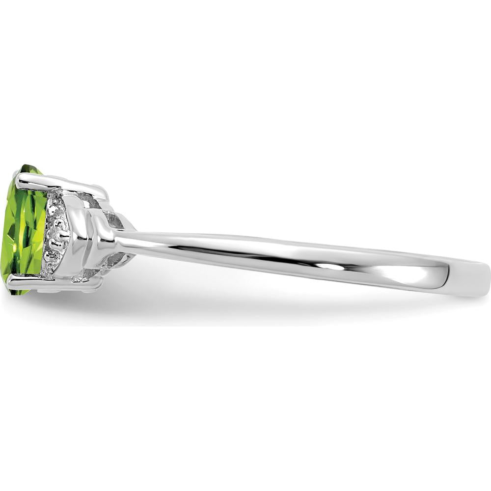 14K White Gold Peridot and Diamond Ring with 0.45 Carat Oval Peridot and 0.01 Carat Total Diamond Weight by Oro Pregiato