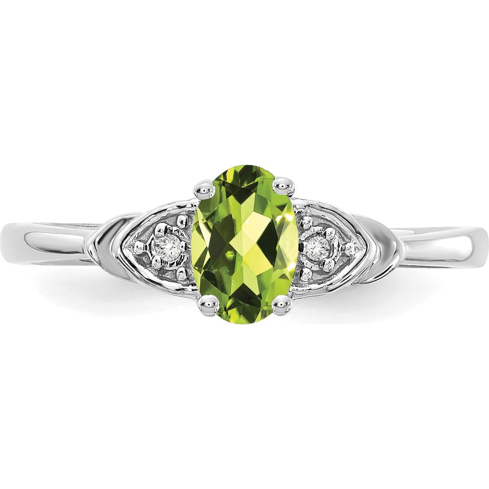 14K White Gold Peridot and Diamond Ring with 0.45 Carat Oval Peridot and 0.01 Carat Total Diamond Weight by Oro Pregiato