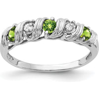 14K White Gold Peridot and Diamond Ring with Faceted Round Stones - 0.09 Carat Peridot and 0.012 Carat Diamond Total Weight by Monteluci Fine Jewelry