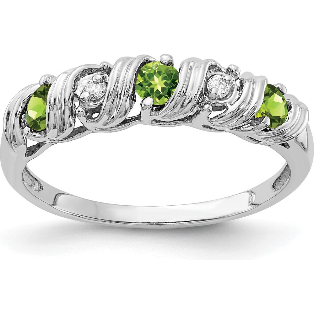 14K White Gold Peridot and Diamond Ring with Faceted Round Stones - 0.09 Carat Peridot and 0.012 Carat Diamond Total Weight by Monteluci Fine Jewelry