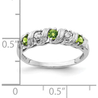 14K White Gold Peridot and Diamond Ring with Faceted Round Stones - 0.09 Carat Peridot and 0.012 Carat Diamond Total Weight by Monteluci Fine Jewelry