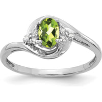 14K White Gold Peridot and Diamond Ring with Oval Peridot - 0.45 Carat Total Weight by Oro Pregiato