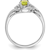 14K White Gold Peridot and Diamond Ring with Oval Peridot - 0.45 Carat Total Weight by Oro Pregiato