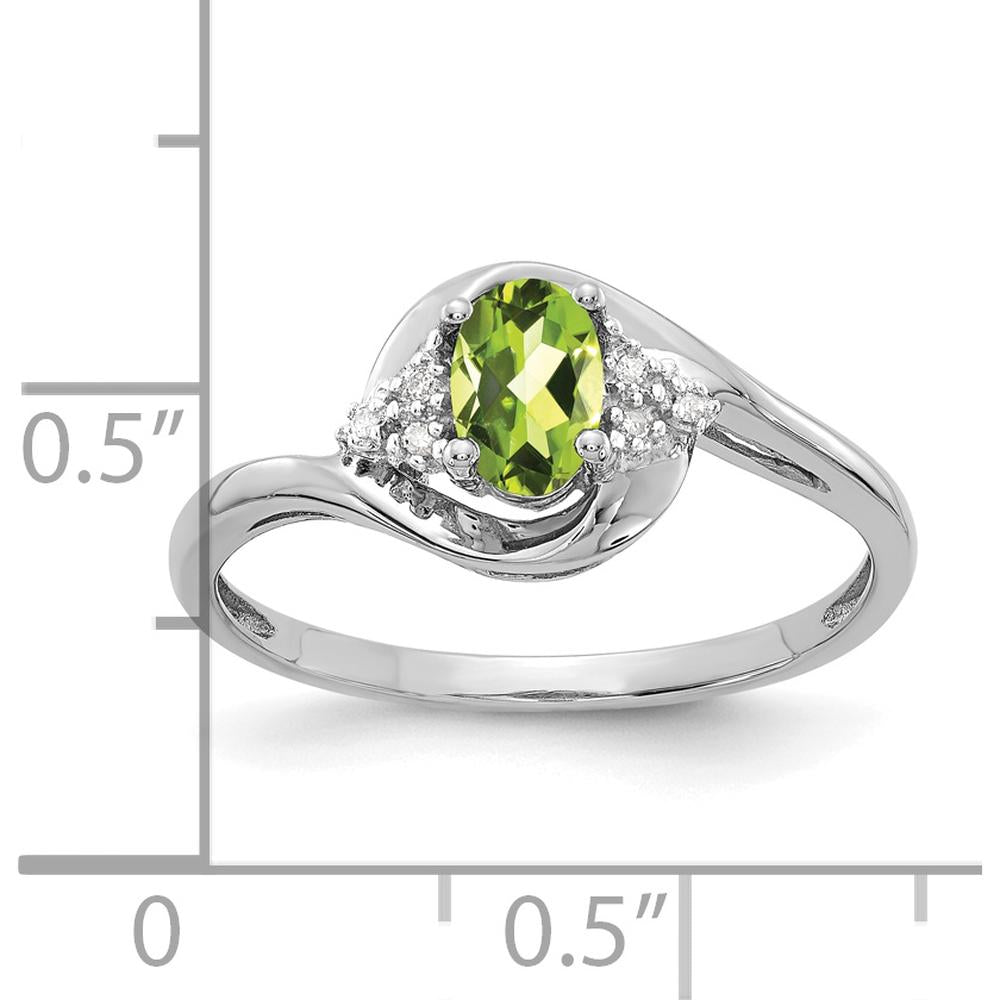14K White Gold Peridot and Diamond Ring with Oval Peridot - 0.45 Carat Total Weight by Oro Pregiato