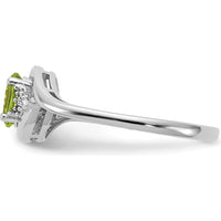 14K White Gold Peridot and Diamond Ring with Oval Peridot - 0.45 Carat Total Weight by Oro Pregiato