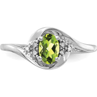 14K White Gold Peridot and Diamond Ring with Oval Peridot - 0.45 Carat Total Weight by Oro Pregiato