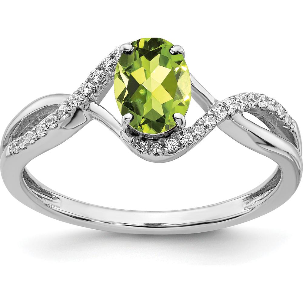 14K White Gold Peridot and Diamond Twist Ring - 1.205 Carat Peridot, 0.018 Carat Total Diamond Weight by 0