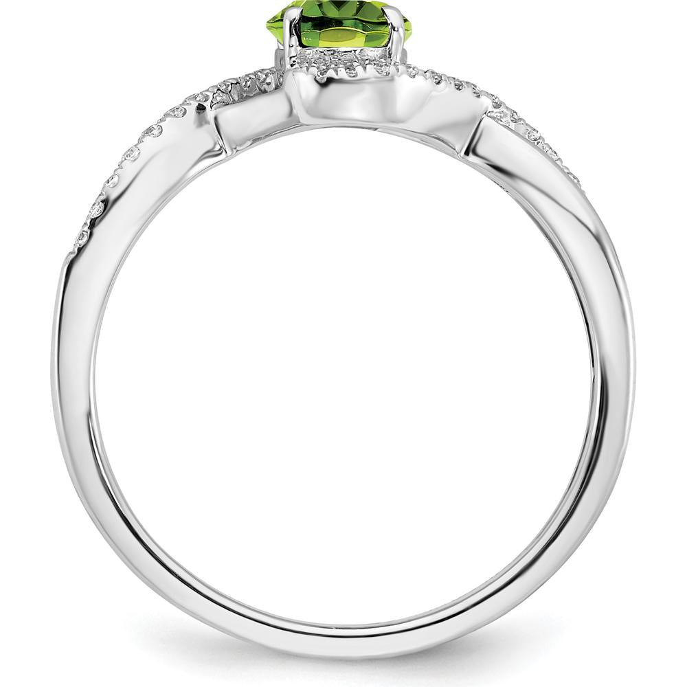14K White Gold Peridot and Diamond Twist Ring - 1.205 Carat Peridot, 0.018 Carat Total Diamond Weight by 0
