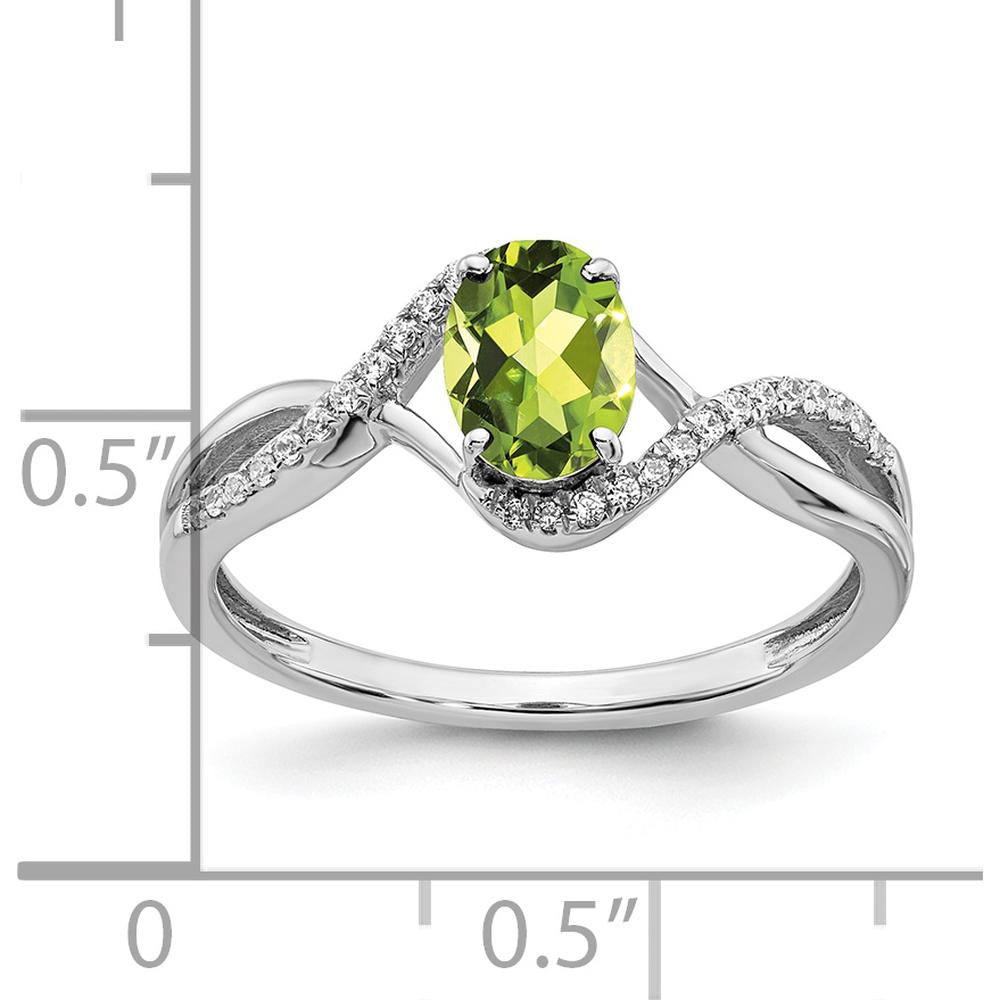 14K White Gold Peridot and Diamond Twist Ring - 1.205 Carat Peridot, 0.018 Carat Total Diamond Weight by 0