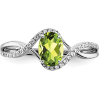 14K White Gold Peridot and Diamond Twist Ring - 1.205 Carat Peridot, 0.018 Carat Total Diamond Weight by 0
