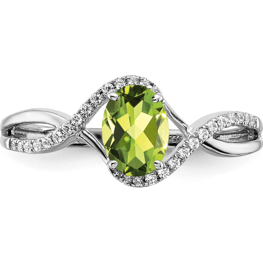 14K White Gold Peridot and Diamond Twist Ring - 1.205 Carat Peridot, 0.018 Carat Total Diamond Weight by 0