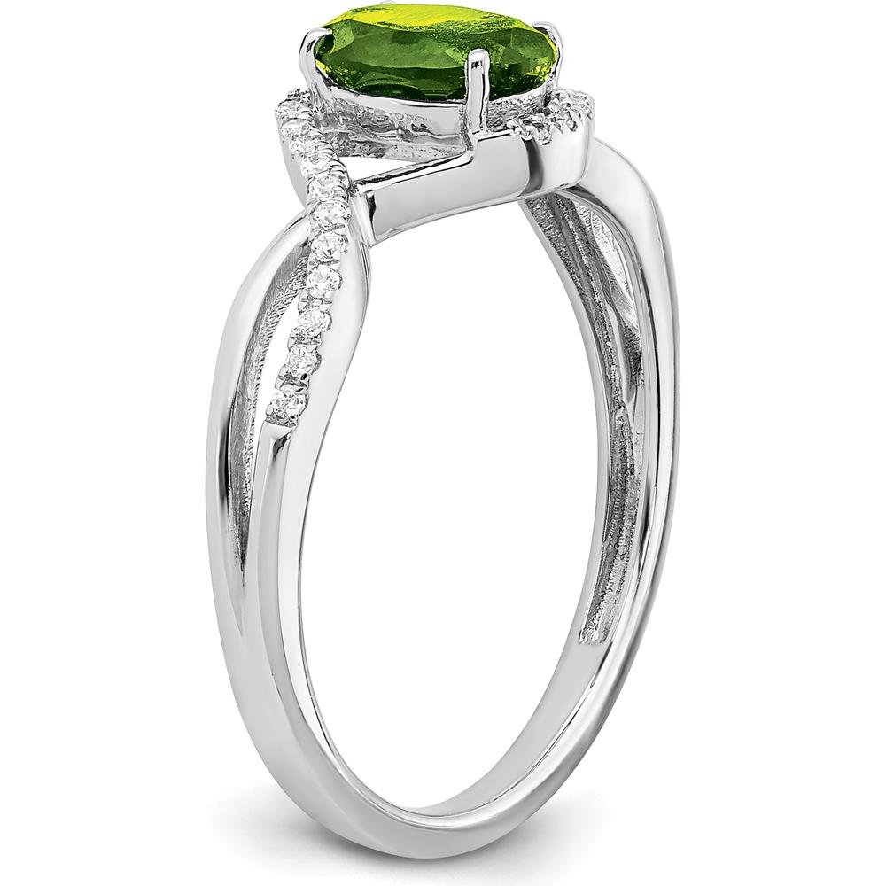 14K White Gold Peridot and Diamond Twist Ring - 1.205 Carat Peridot, 0.018 Carat Total Diamond Weight by 0