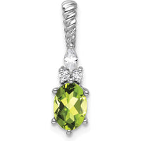 14K White Gold Peridot and Diamond Twisted Pendant with Marquise and Round Cut Diamonds - 0.80 Carat Total Diamond Weight by Oro Pregiato