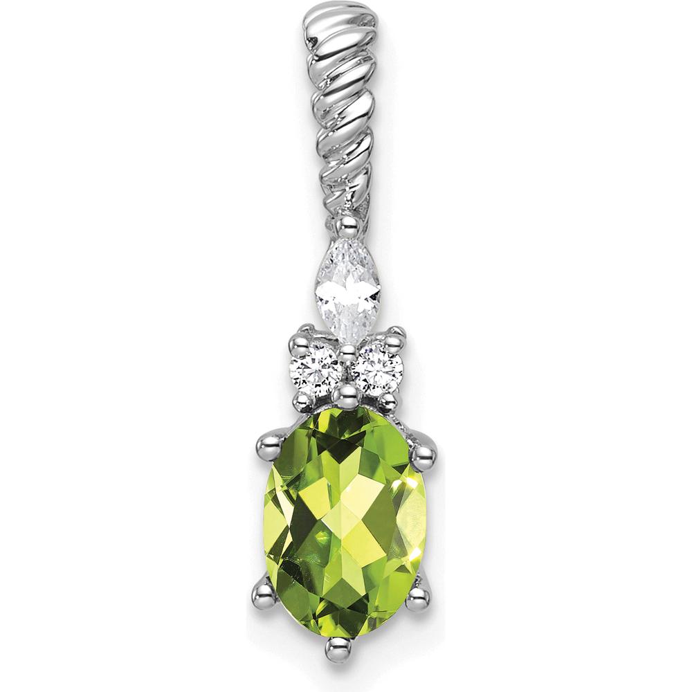 14K White Gold Peridot and Diamond Twisted Pendant with Marquise and Round Cut Diamonds - 0.80 Carat Total Diamond Weight by Oro Pregiato