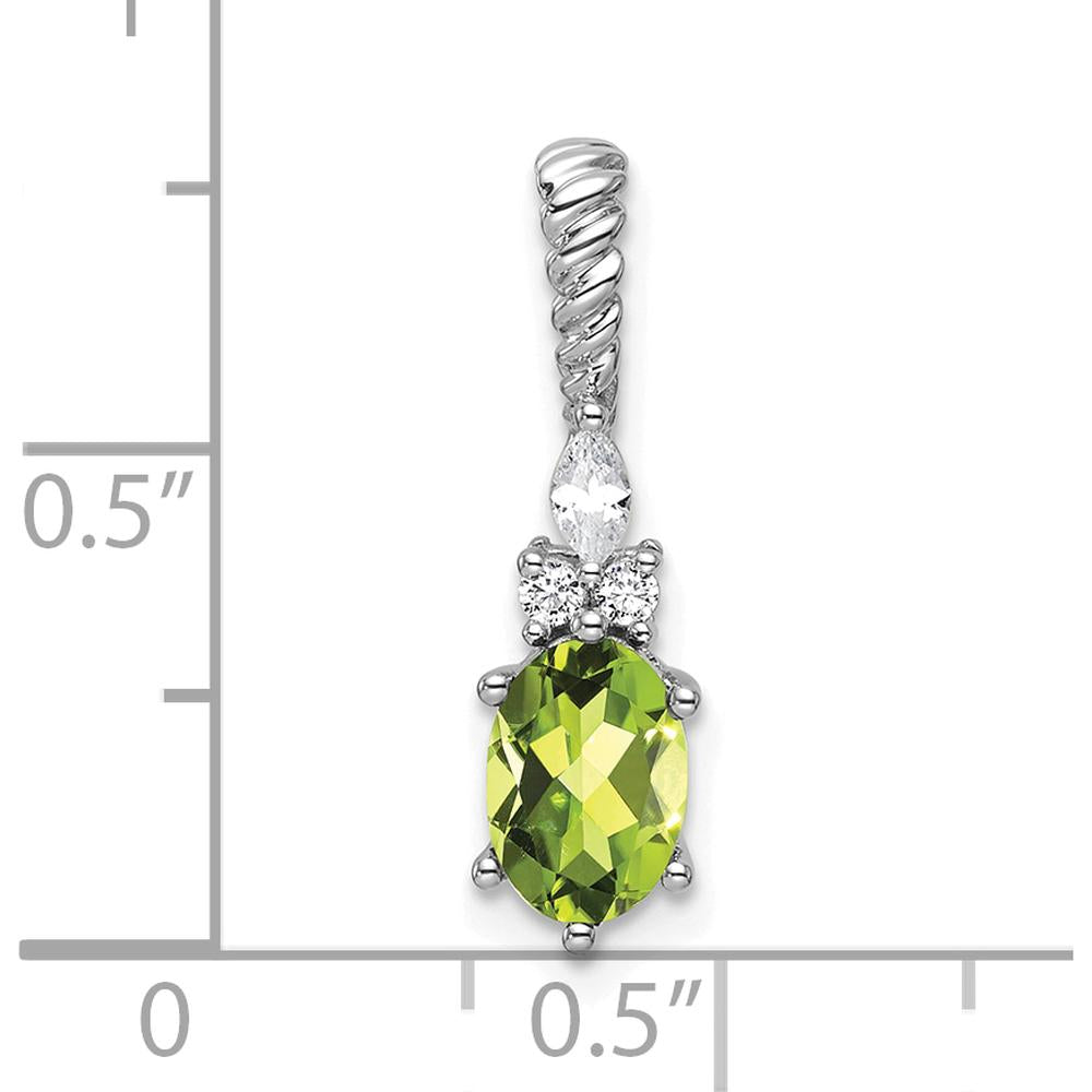 14K White Gold Peridot and Diamond Twisted Pendant with Marquise and Round Cut Diamonds - 0.80 Carat Total Diamond Weight by Oro Pregiato