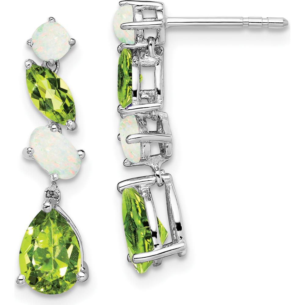 14K White Gold Peridot and Opal Dangle Earrings - 1.43 Carat Total Gem Weight by Monteluci Fine Jewelry