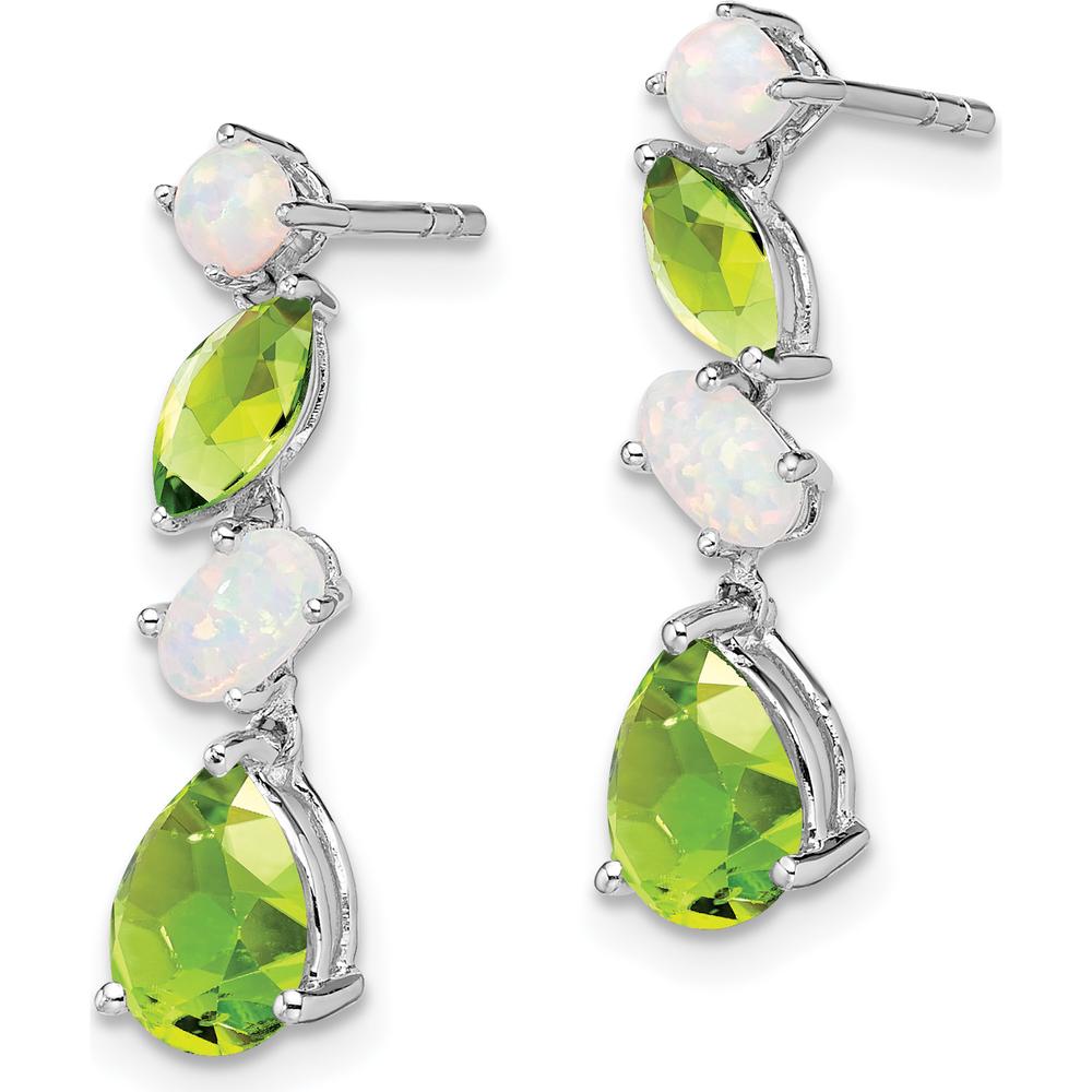 14K White Gold Peridot and Opal Dangle Earrings - 1.43 Carat Total Gem Weight by Monteluci Fine Jewelry