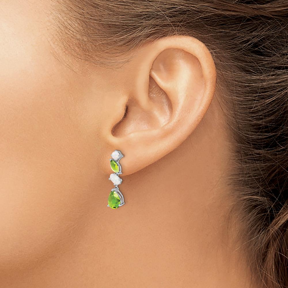 14K White Gold Peridot and Opal Dangle Earrings - 1.43 Carat Total Gem Weight by Monteluci Fine Jewelry