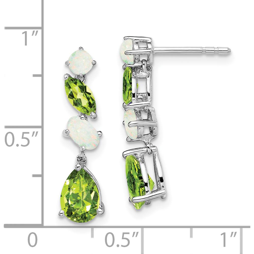 14K White Gold Peridot and Opal Dangle Earrings - 1.43 Carat Total Gem Weight by Monteluci Fine Jewelry