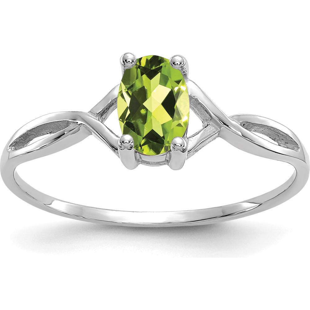 14K White Gold Peridot Birthstone Ring - 0.45 Carat Oval Peridot by Oro Pregiato
