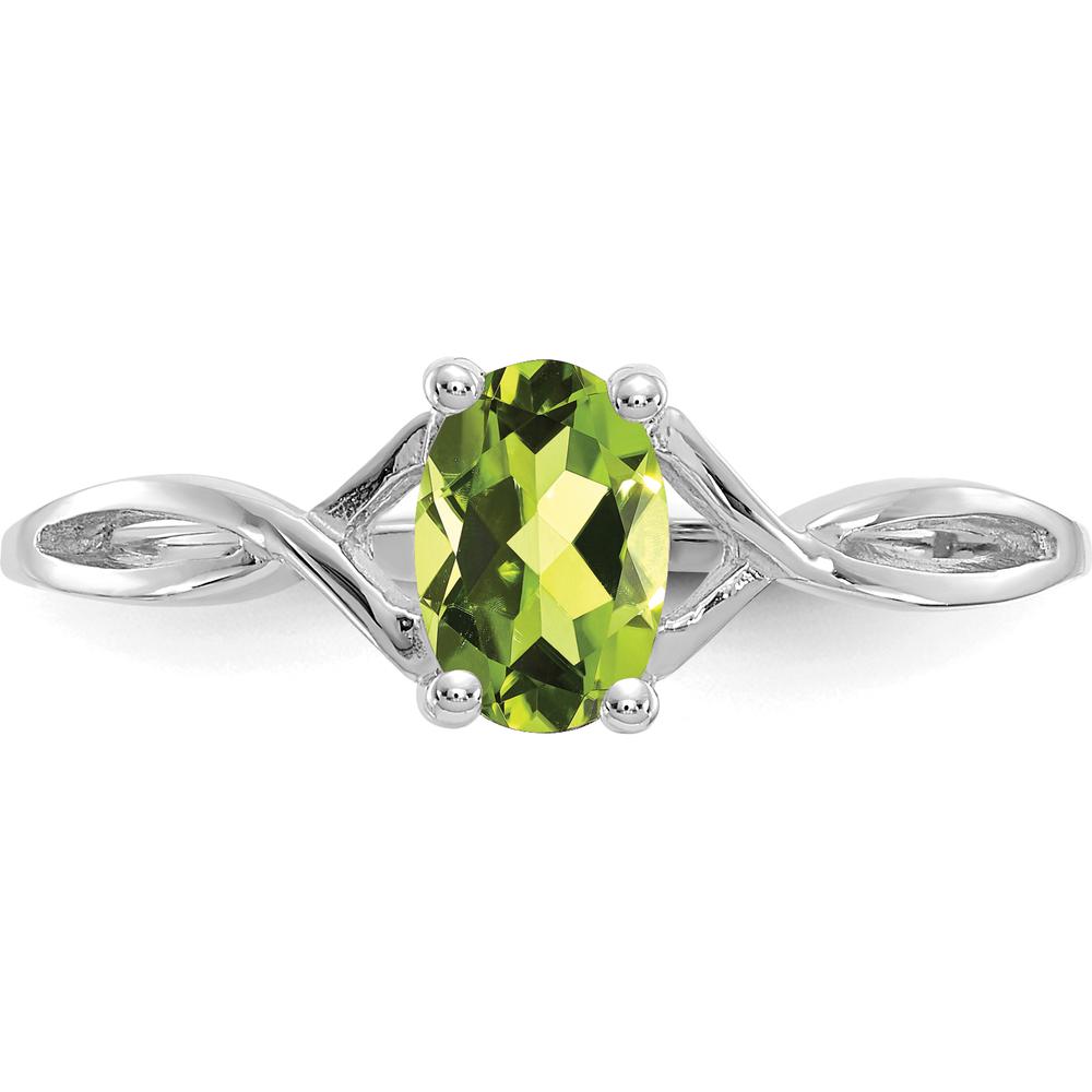 14K White Gold Peridot Birthstone Ring - 0.45 Carat Oval Peridot by Oro Pregiato