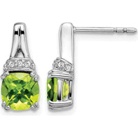 14K White Gold Peridot Cushion Cut and Diamond Dangle Earrings - 1.25 Carat Peridot Total Weight, 0.07 Carat Diamond Total Weight by Monteluci Fine Jewelry