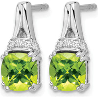 14K White Gold Peridot Cushion Cut and Diamond Dangle Earrings - 1.25 Carat Peridot Total Weight, 0.07 Carat Diamond Total Weight by Monteluci Fine Jewelry