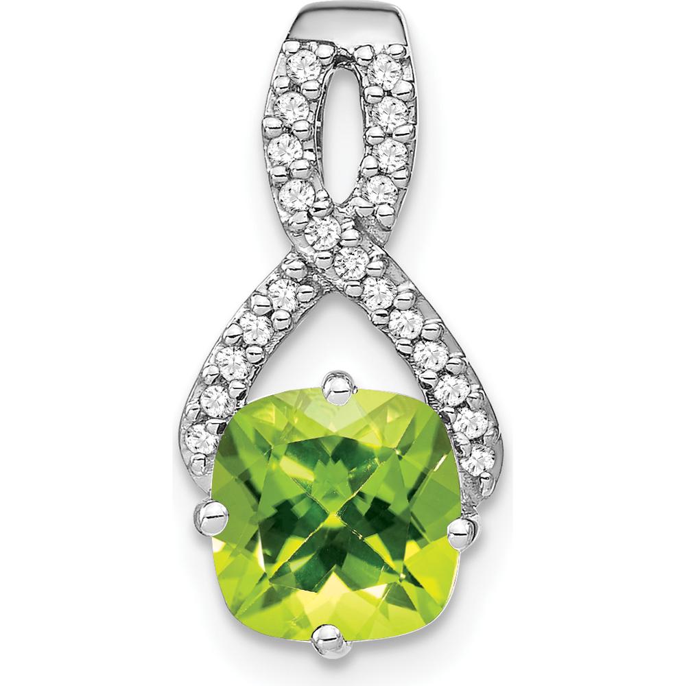 14K White Gold Peridot Cushion Cut Pendant with Round Diamond Halo - 2 Carat Total Peridot Weight by Lumare Gioia