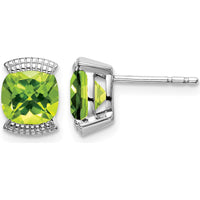 14K White Gold Peridot Cushion Cut Stud Earrings - 0.892 Carat Total Peridot Weight by Monteluci Fine Jewelry