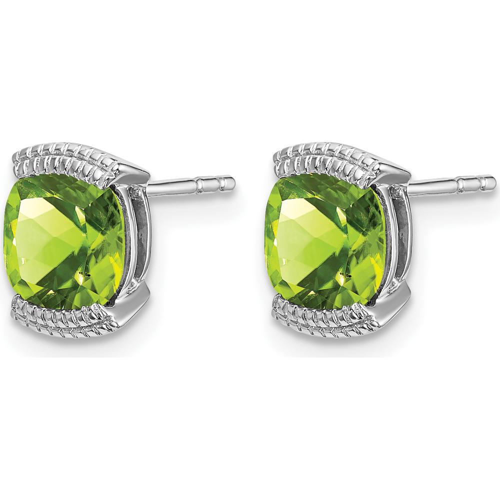 14K White Gold Peridot Cushion Cut Stud Earrings - 0.892 Carat Total Peridot Weight by Monteluci Fine Jewelry