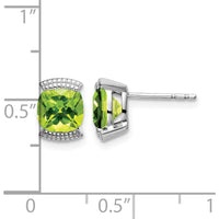 14K White Gold Peridot Cushion Cut Stud Earrings - 0.892 Carat Total Peridot Weight by Monteluci Fine Jewelry