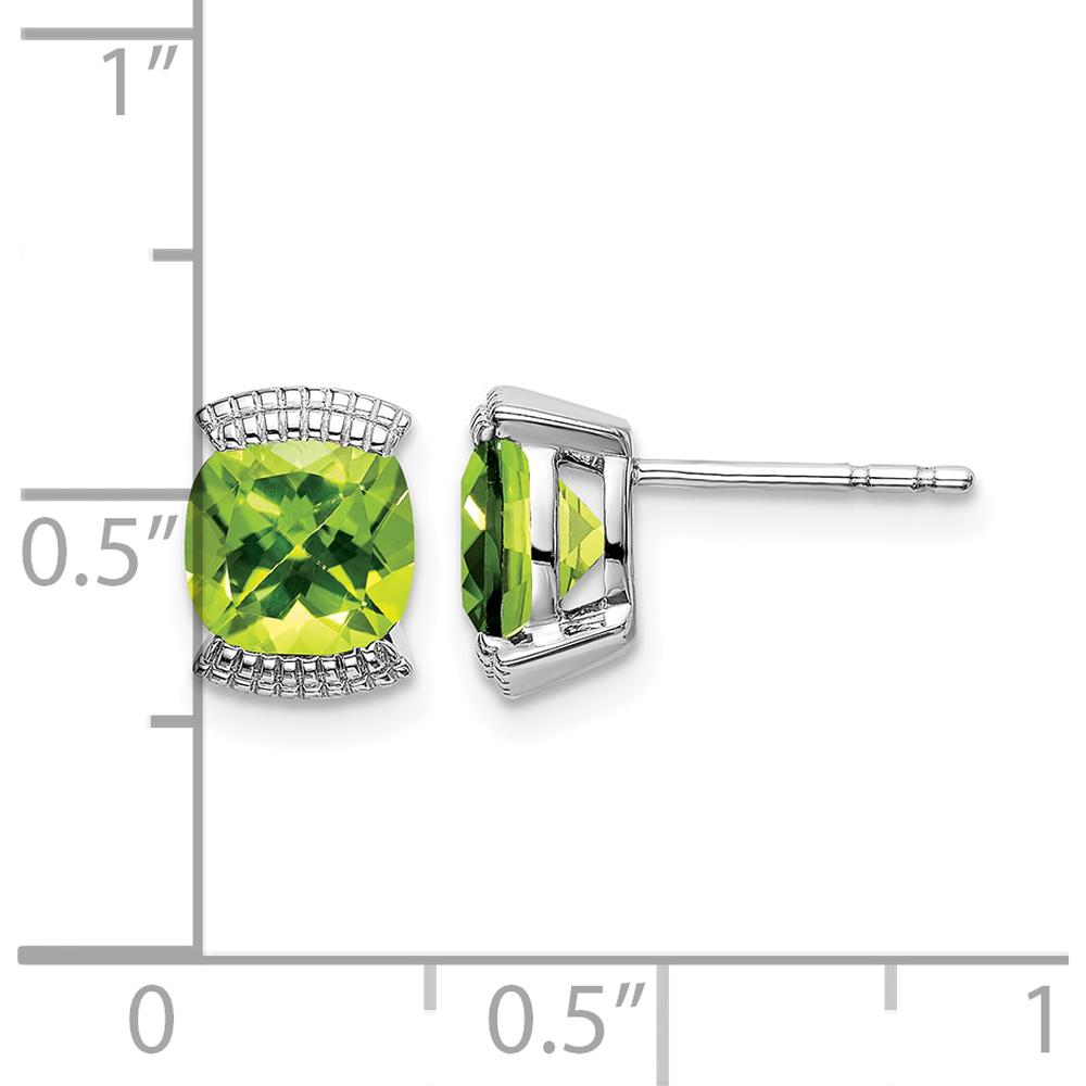 14K White Gold Peridot Cushion Cut Stud Earrings - 0.892 Carat Total Peridot Weight by Monteluci Fine Jewelry