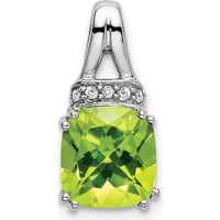 14K White Gold Peridot Cushion Pendant with Round Diamonds - 1.25 Carat Peridot, 0.045 Carat Total Diamond Weight by Lumare Gioia