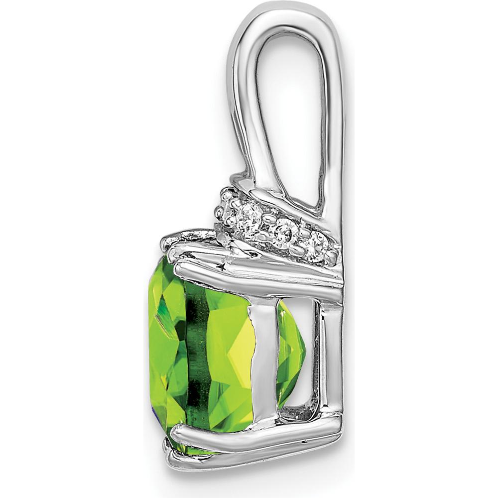 14K White Gold Peridot Cushion Pendant with Round Diamonds - 1.25 Carat Peridot, 0.045 Carat Total Diamond Weight by Lumare Gioia