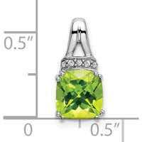 14K White Gold Peridot Cushion Pendant with Round Diamonds - 1.25 Carat Peridot, 0.045 Carat Total Diamond Weight by Lumare Gioia