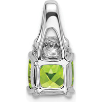 14K White Gold Peridot Cushion Pendant with Round Diamonds - 1.25 Carat Peridot, 0.045 Carat Total Diamond Weight by Lumare Gioia