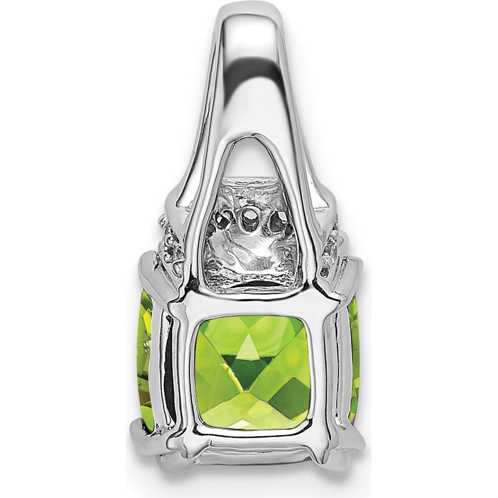14K White Gold Peridot Cushion Pendant with Round Diamonds - 1.25 Carat Peridot, 0.045 Carat Total Diamond Weight by Lumare Gioia