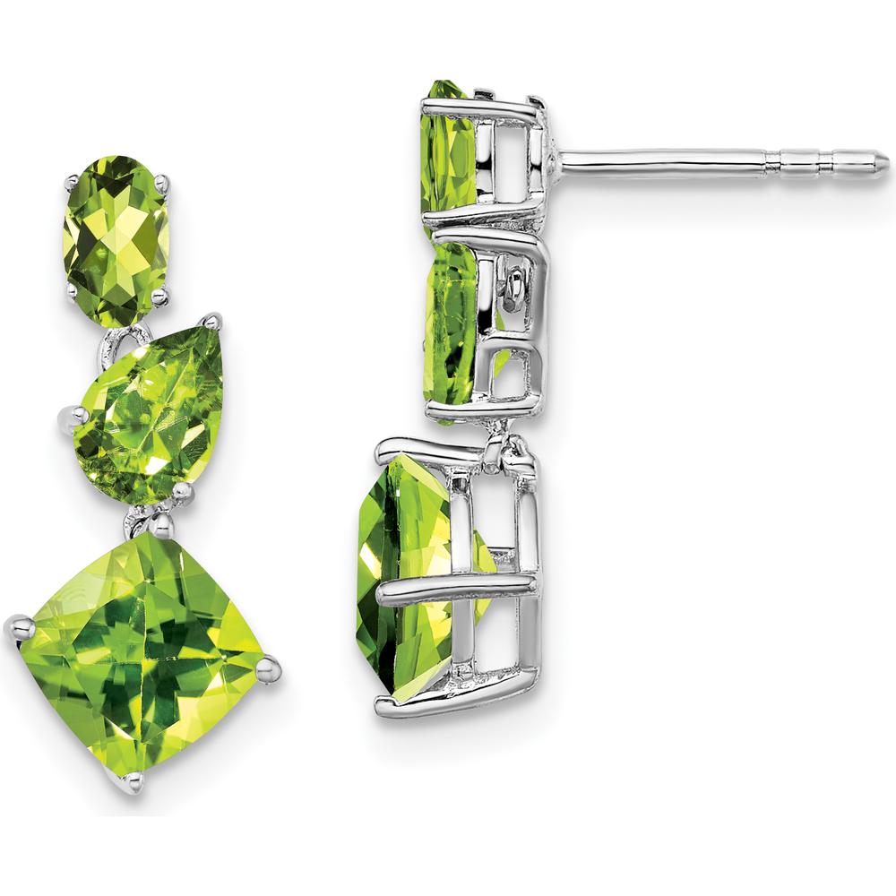 14K White Gold Peridot Dangle Earrings with Cushion, Pear, and Oval Cuts - 1.60 Carat Total Peridot Weight by Monteluci Fine Jewelry