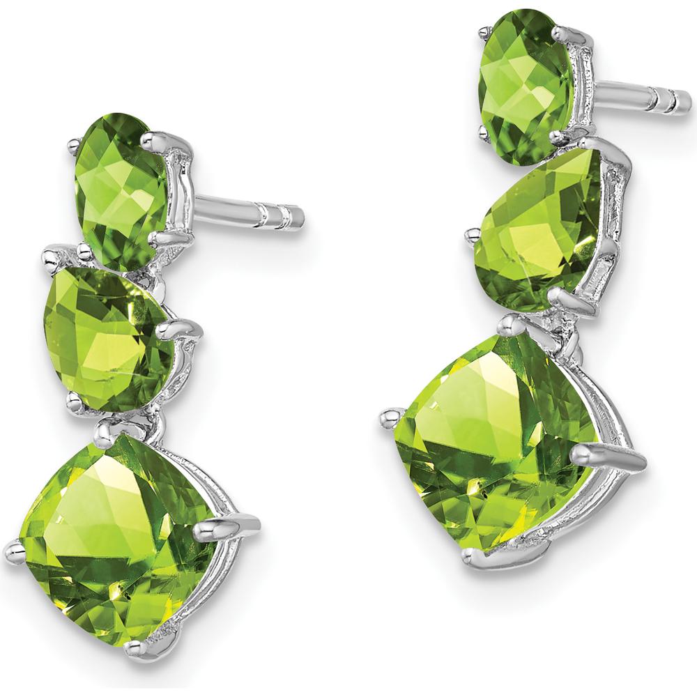 14K White Gold Peridot Dangle Earrings with Cushion, Pear, and Oval Cuts - 1.60 Carat Total Peridot Weight by Monteluci Fine Jewelry