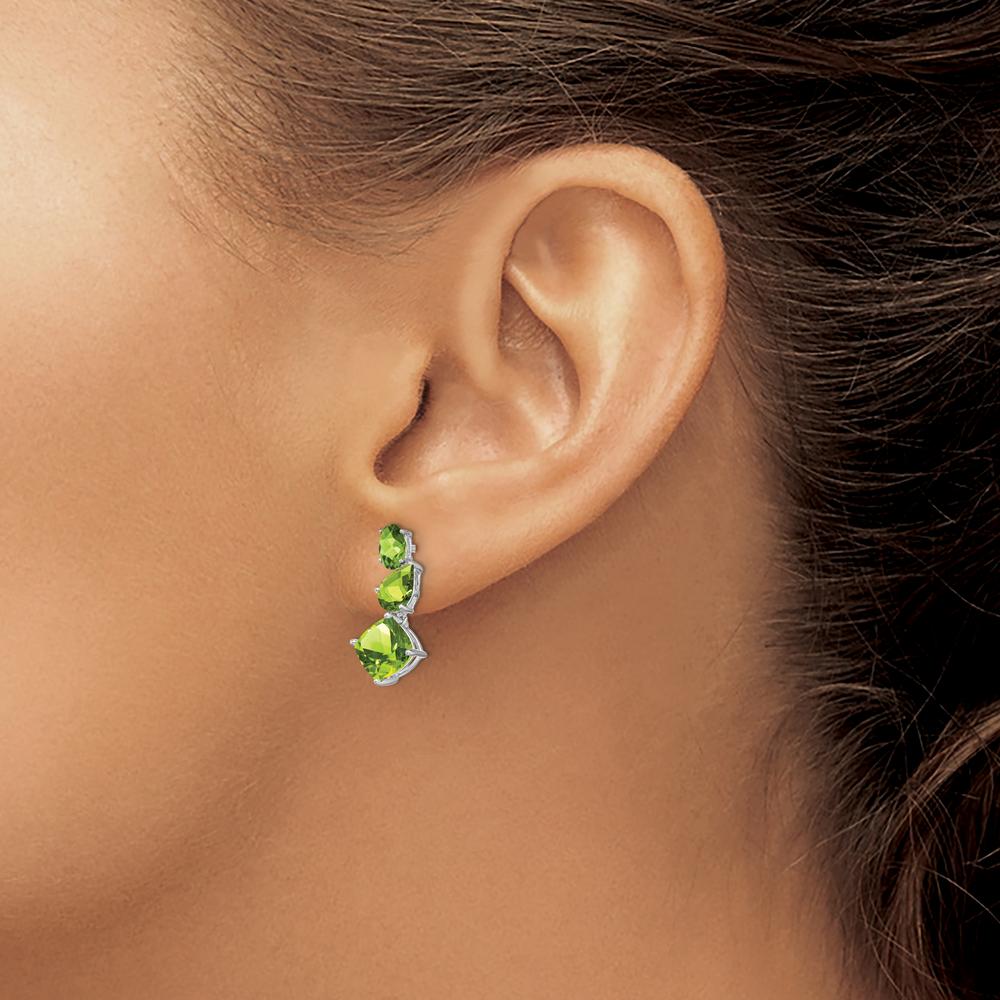 14K White Gold Peridot Dangle Earrings with Cushion, Pear, and Oval Cuts - 1.60 Carat Total Peridot Weight by Monteluci Fine Jewelry