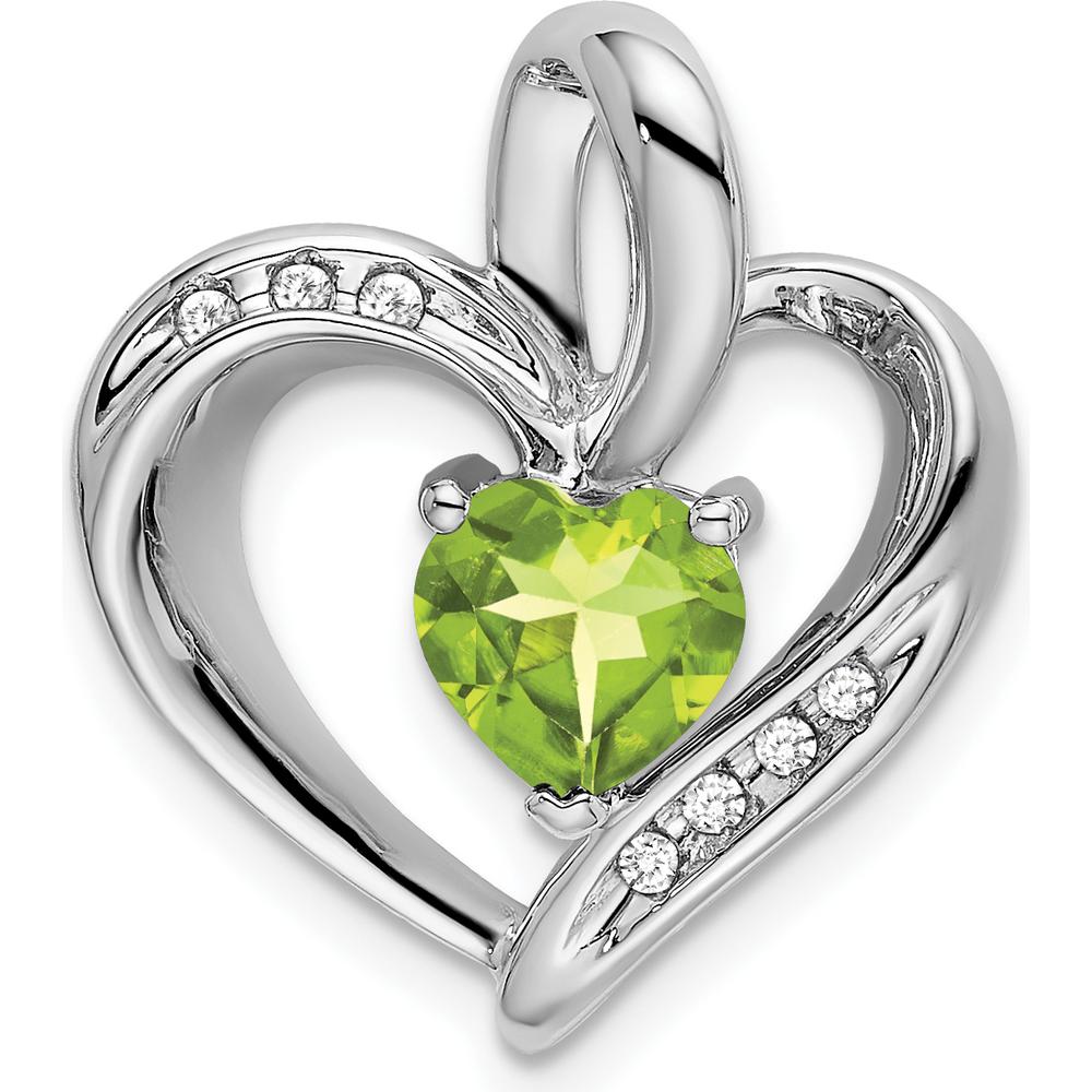 14K White Gold Peridot Heart Pendant with Diamond Accents - 0.992 Carat Peridot, 0.014 Carat Total Diamond Weight by Lumare Gioia