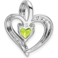14K White Gold Peridot Heart Pendant with Diamond Accents - 0.992 Carat Peridot, 0.014 Carat Total Diamond Weight by Lumare Gioia