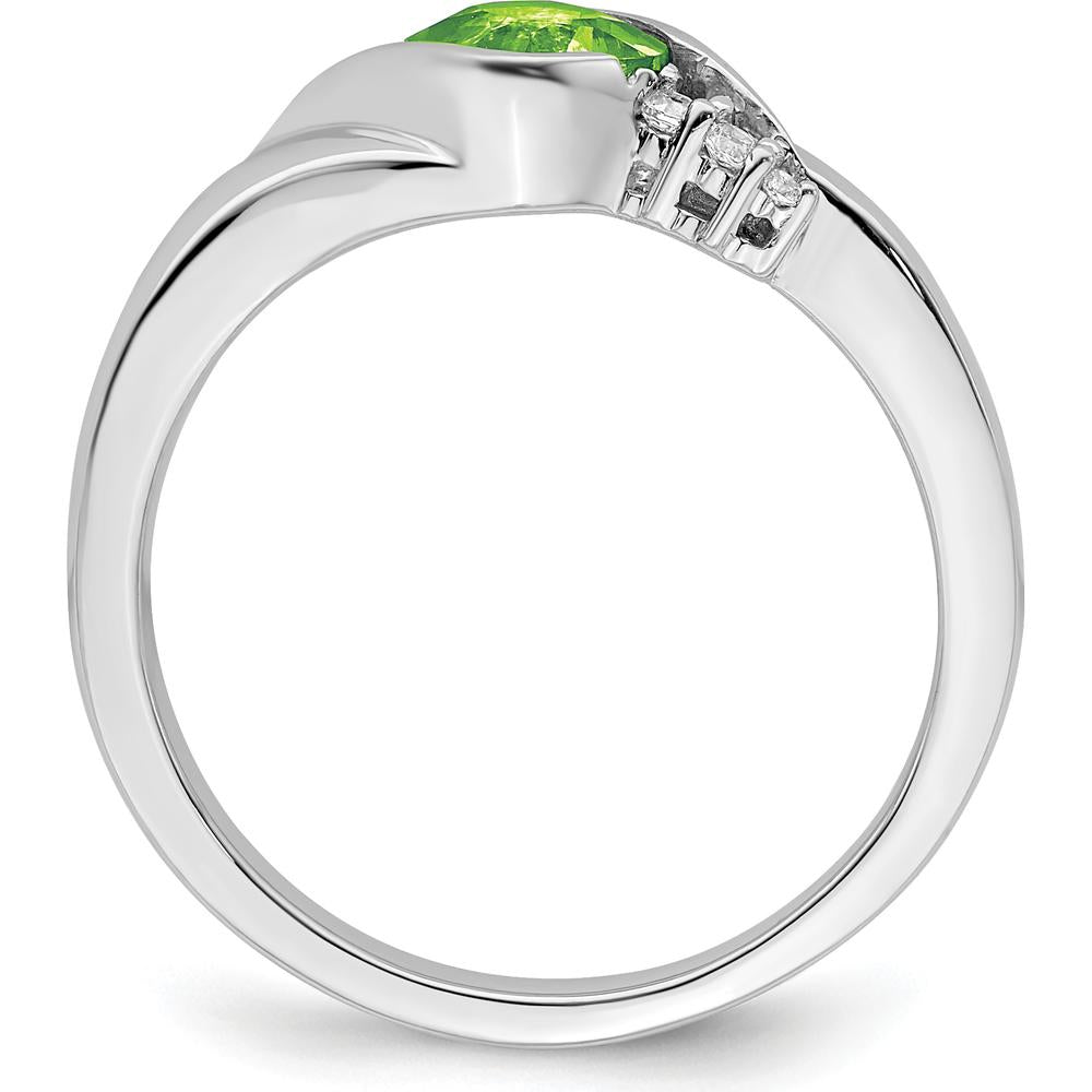14K White Gold Peridot Ring with Round Diamond Accents - 0.588 Carat Peridot, 0.035 Carat Total Diamond Weight by 0