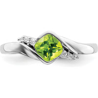 14K White Gold Peridot Ring with Round Diamond Accents - 0.588 Carat Peridot, 0.035 Carat Total Diamond Weight by 0
