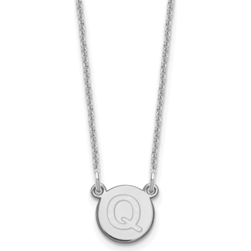 14K White Gold Personalized Circle Pendant Necklace with Laser-Cut "Q" Initial - Rhodium Plated - 18" Cable Chain by Oro Pregiato
