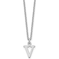 14K White Gold Personalized Cutout Letter V Initial Necklace - 18" Cable Chain by Oro Pregiato