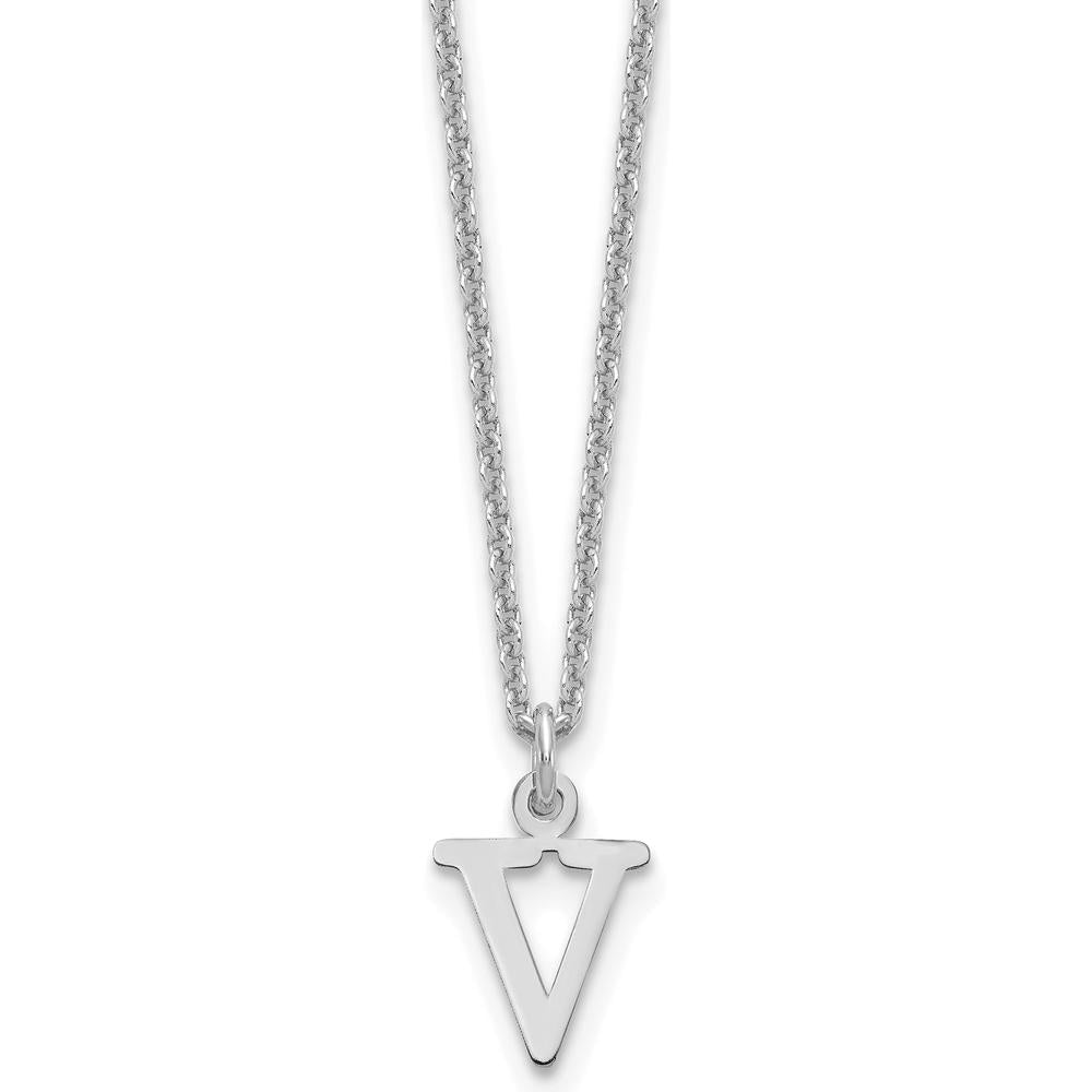 14K White Gold Personalized Cutout Letter V Initial Necklace - 18" Cable Chain by Oro Pregiato